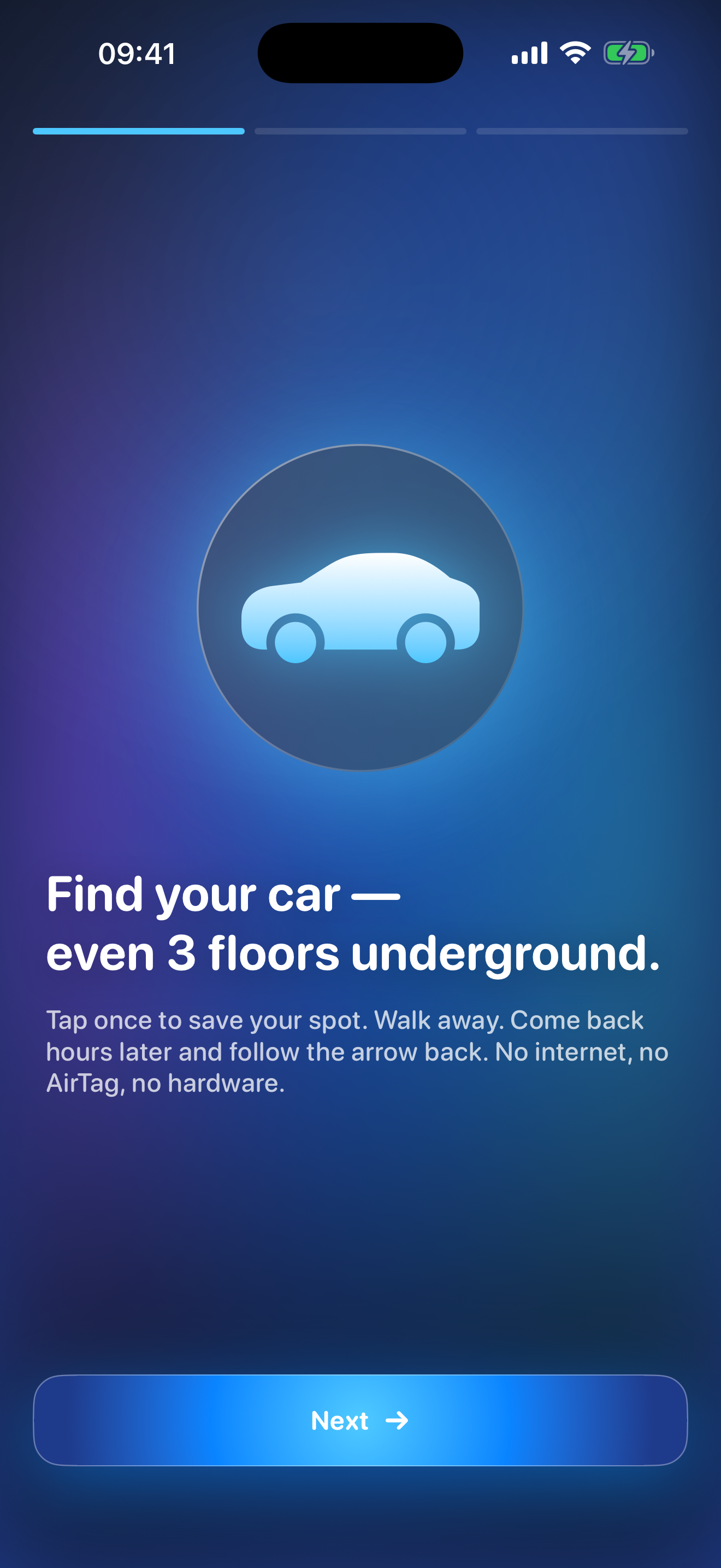 BackPark onboarding — Find your car even 3 floors underground